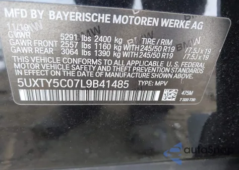 2020 BMW X3 xDrive30I z USA, uszkodzony, nr VIN 5UXTY5C07L9B41485